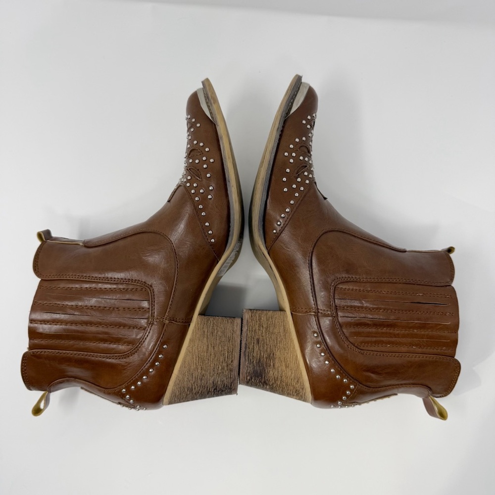 Yoki Brown Studded Western Ankle Boots - Picture 8 of 14